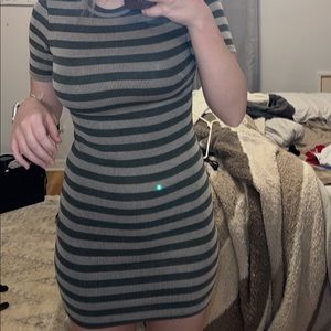 Forever 21 Olive green striped body con dress